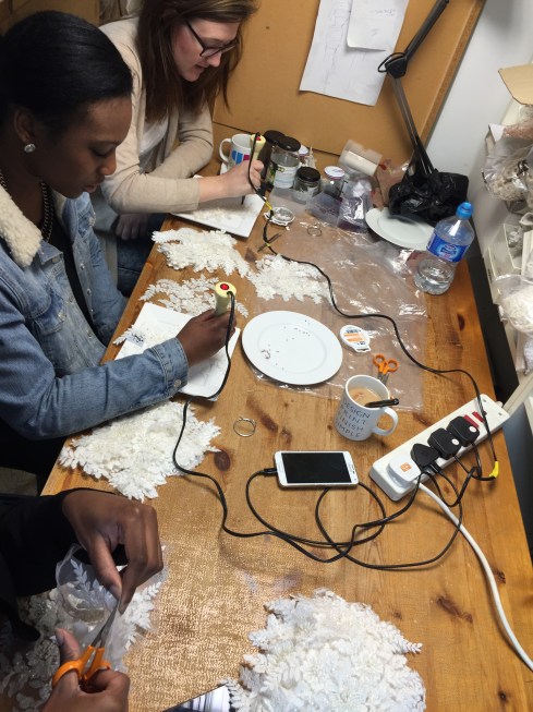 Appliqués being cut.